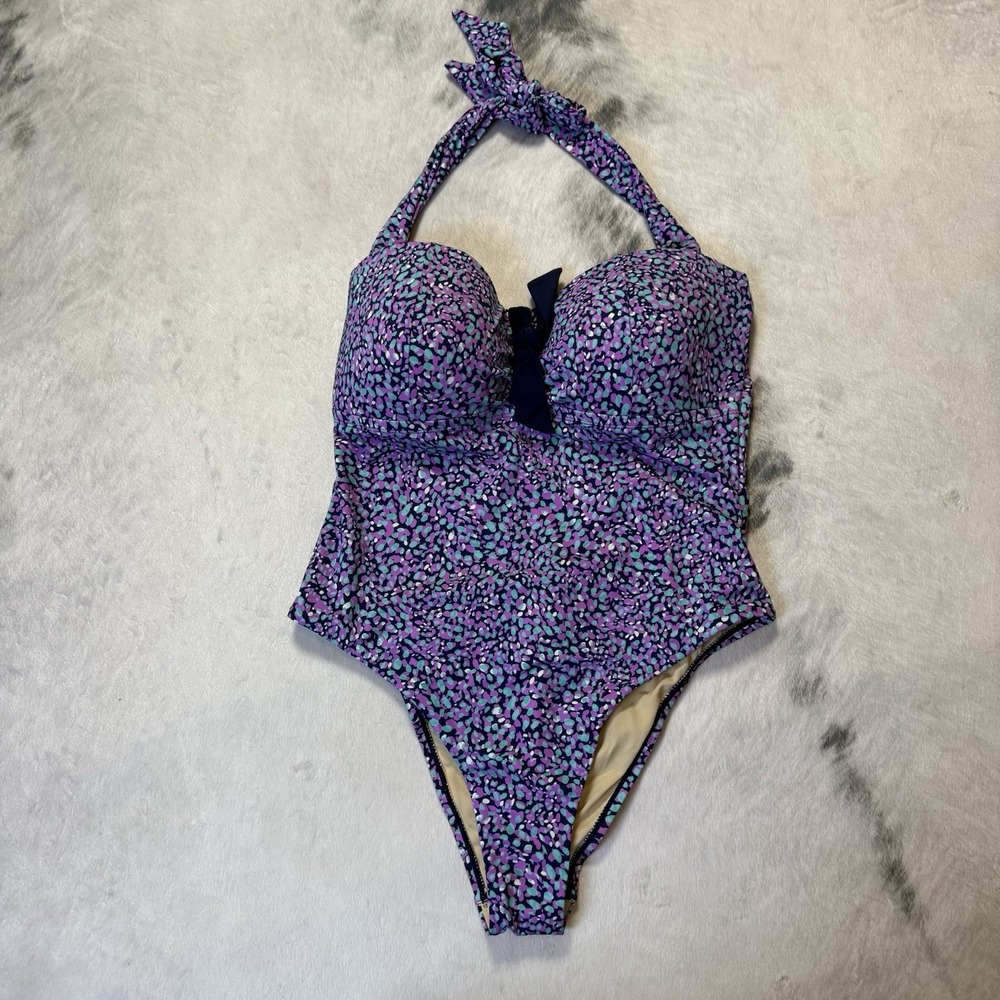 Swimsuits For All Swimsuit Womens Size 16 Blue Pebble Tie Front Halter One Piece